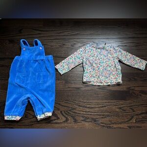 Baby Boden - jersey velvet Overalls and floral Shirt set. Size 3-6 months